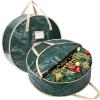 BALEINE Wreath Storage Container, 2 Pack Christmas Wreath Storage Bag with Tear Resistant PE Material and Reinforced Handle for Holiday Xmas (Green, 24"x8") view 1