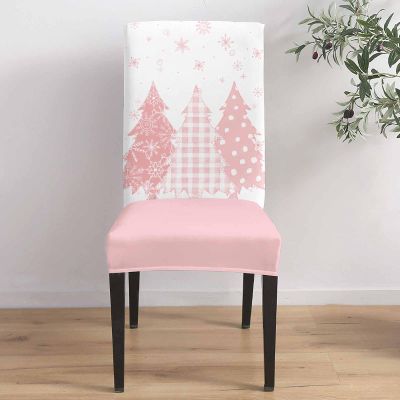 Pink Christmas Tree Dining Chair Cover Set of 6,Snowflakes Winter Boho Dot Plaid Stretch Chair Protectors Slipcover,Spandex Kitchen Chair Seat Back Cushion Slip Cover for Dining Room,Party,Hotel