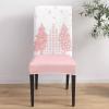 Pink Christmas Tree Dining Chair Cover Set of 6,Snowflakes Winter Boho Dot Plaid Stretch Chair Protectors Slipcover,Spandex Kitchen Chair Seat Back Cushion Slip Cover for Dining Room,Party,Hotel view 1