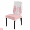 Pink Christmas Tree Dining Chair Cover Set of 6,Snowflakes Winter Boho Dot Plaid Stretch Chair Protectors Slipcover,Spandex Kitchen Chair Seat Back Cushion Slip Cover for Dining Room,Party,Hotel view 2