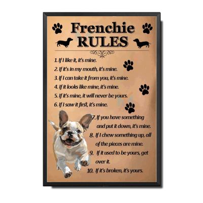 Ymyoo Canvas Painting Wall Art Print Poster Frenchie Rules Kitchen Decor Abstract For Bed Room Decoration 1624 Inches With Metal Frame