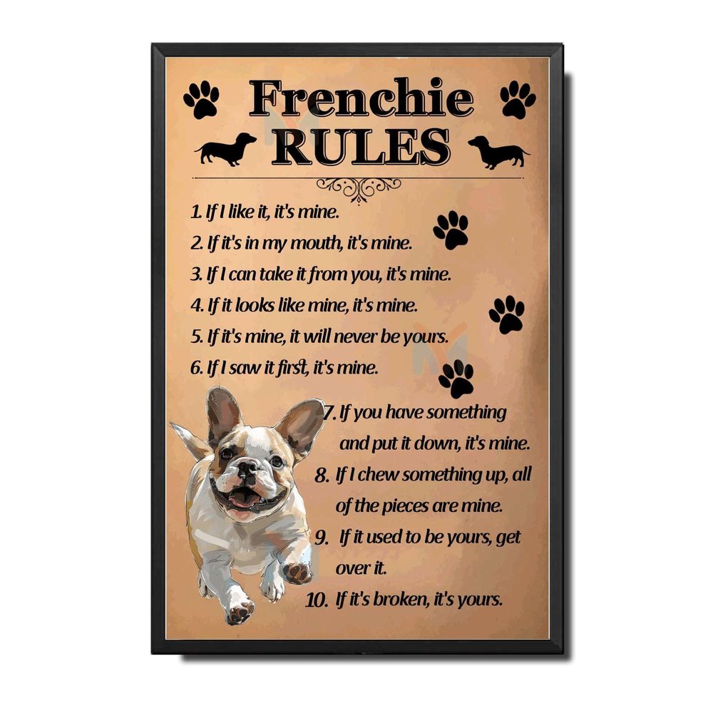 Ymyoo Canvas Painting Wall Art Print Poster Frenchie Rules Kitchen Decor Abstract For Bed Room Decoration 1624 Inches With Metal Frame