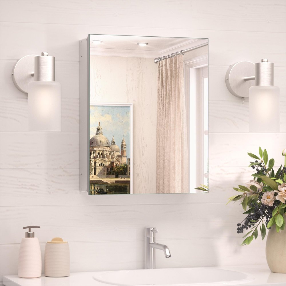 TokeShimi 16x20 Recessed Medicine Cabinet with Mirror Aluminum, Tempered Frameless Bathroom Mirror with Storage Adjustable, Silver Surface Mount Medicine Cabinet for Bathroom Farmhouse