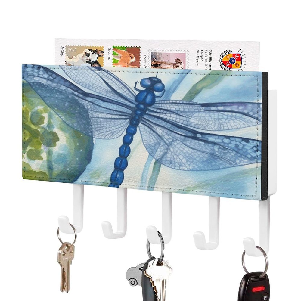 NHYDSPQ Wall Mounted Key Holder,Hand Painted Blue Dragonfly Print Key Hanger,wall Mounted Key Racks,mail Organizer Wall Mount Hanging Key Rack, style