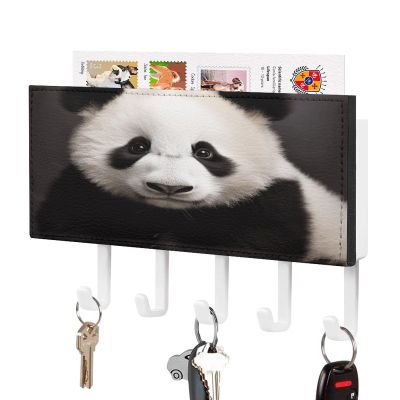 NHYDSPQ Wall Mounted Key Holder,Cute Black and White Panda Print Key Hanger,Wall Mounted Key Racks,Mail Organizer Wall Mount Hanging Key Rack