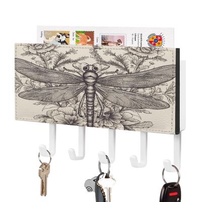 NHYDSPQ Wall Mounted Key Holder,Hand Drawn Floral Dragonfly Print Key Hanger,Wall Mounted Key Racks,Mail Organizer Wall Mount Hanging Key Rack