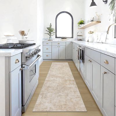 2'6''x8' Runner Rugs Washable Rug: Modern Abstract Living Room Rug Soft Anti-Skid Thin Carpet Indoor Floor Non-Shedding Carpets for Bedroom Dining Room Farmhouse Nursery Home Office - Beige
