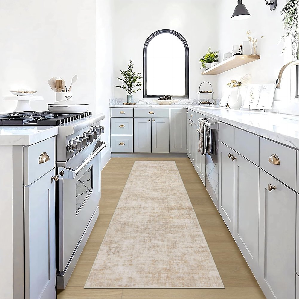 2'6''x8' Runner Rugs Washable Rug: Modern Abstract Living Room Rug Soft Anti-Skid Thin Carpet Indoor Floor Non-Shedding Carpets for Bedroom Dining Room Farmhouse Nursery Home Office - Beige