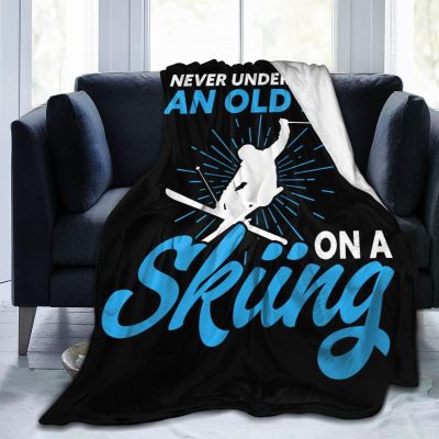 Never Underestimate an Old Man On A Skiing Throw Blanket 50"x40" Soft Cozy Blanket for Bed Sofa Couch Camping and Travel