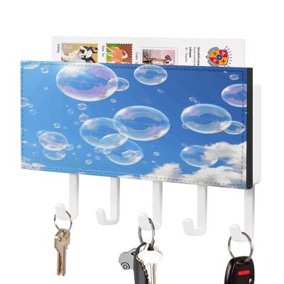 NHYDSPQ Wall Mounted Key Holder,Bubbles Blue Sky Print Key Hanger,Wall Mounted Key Racks,Mail Organizer Wall Mount Hanging Key Rack