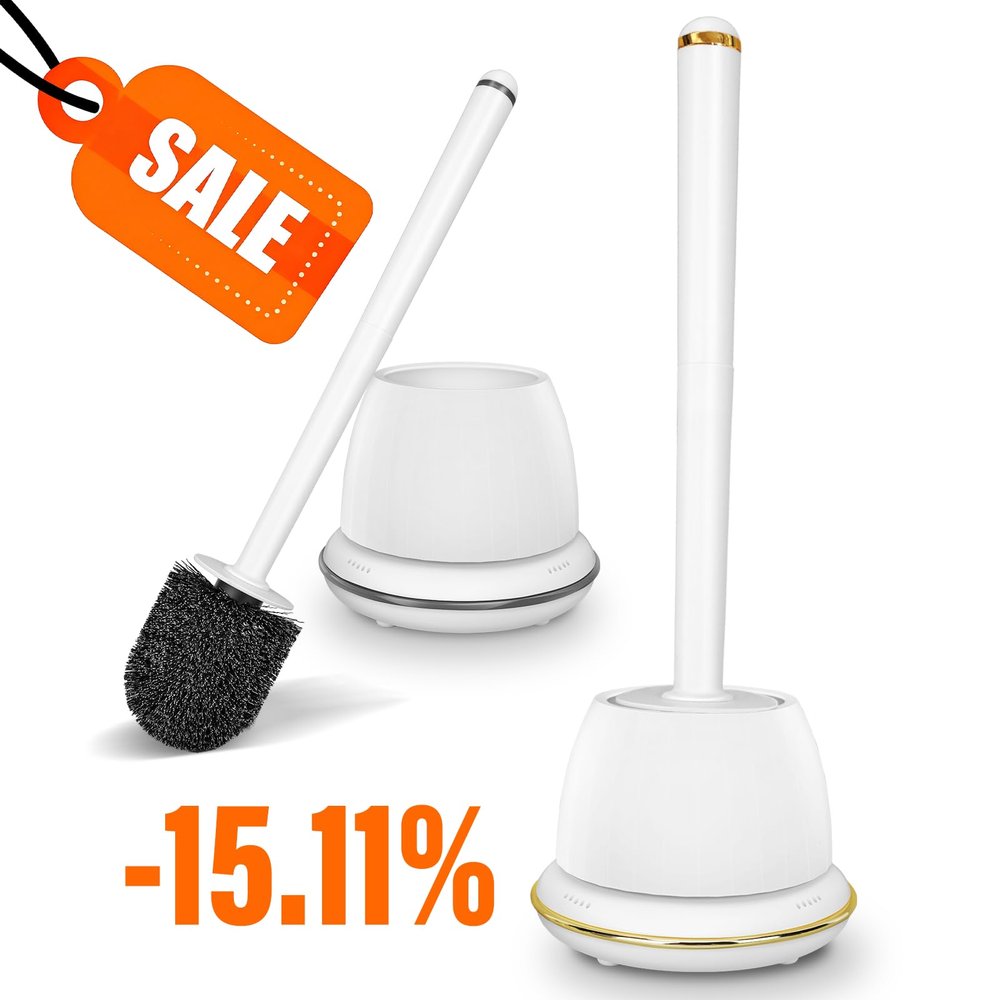 Gold Toilet Brush Set  Gray Toilet Brush and Holder Set, Toilet Bowl Cleaners with Solid Long Handle, Vented, drip-Proof. Easy to Assemble 2 Pack Elegant Toilet Scrubber Bathroom Accessories