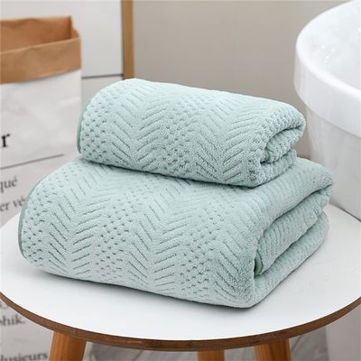 5 Colors Coral Suede Towel Large Bath Towel Set of 2 Soft Absorbent Thickened Adult Geometric Beach Towel (Color : Khaki Size (Green