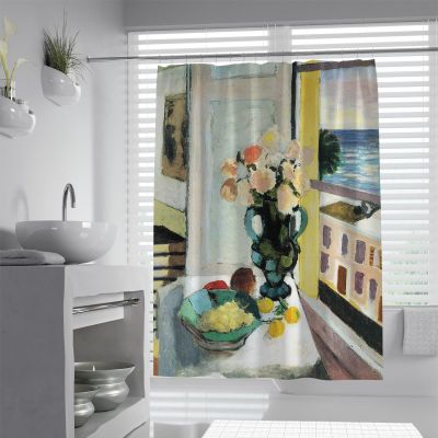 MUKULING Fauvism Style Extra Wide Beach Shower Curtain Henri Matisse Flowers in Front of a Window Bathroom Shower Curtain Sets Hotel Quality W72xL96in