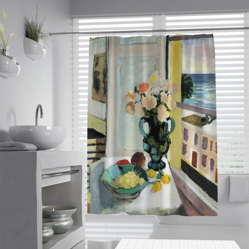 MUKULING Fauvism Style Extra Wide Beach Shower Curtain Henri Matisse Flowers in Front of a Window Bathroom Shower Curtain Sets Hotel Quality W72xL96in