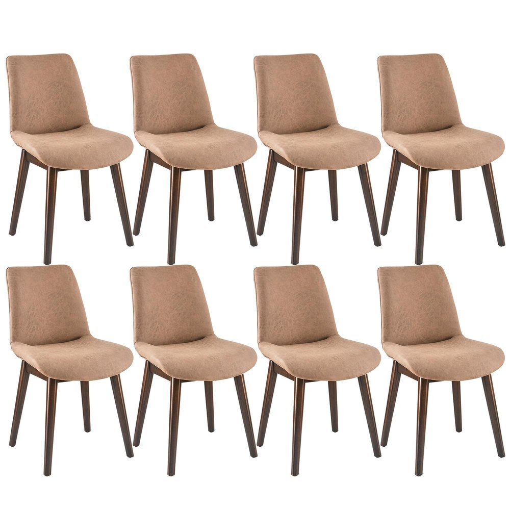 MIAUWUUFHOME Upholstered Dining Chairs Set of 8, Modern Chairs with Solid Wood Legs and Faux Leather Cushion for Living Room, Dining Room, Bedroom and Outdoor Lounge, Sandy Beige CYV66LT-4