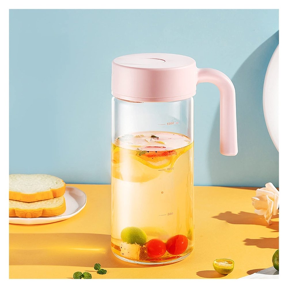 LANHUAJ Kettles Large-Capacity Glass Pitcher with Precision Graduation Line Glass Carafe with Handle and Lid Can Automatically Opened and Closed Canteen(A)