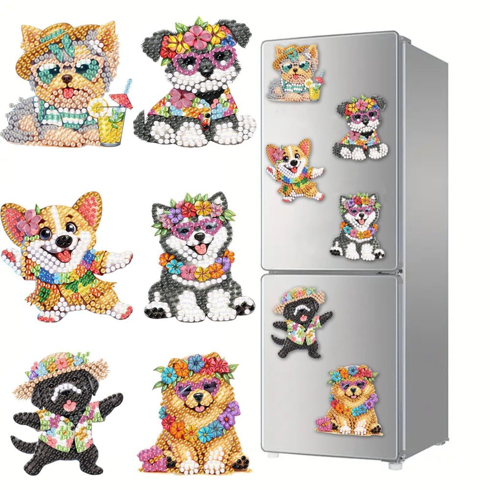 ARTopet DIY Diamond Art Painting Fridge Magnets Creative Design Refrigerator Magnetic Sticker Diamond Art for Adults Crafts Home Decors Cabinet Refrigerator-Puppy
