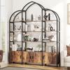 Nosepen Triple Wide 5 Tier Tall Arched Bookshelf and Bookcase with 3 Cabinets, Industrial Metal Etagere Open Bookshelf, Rustic Wood Standing Book Shelf with Black Metal Frame for Bedroom Living Room view 1