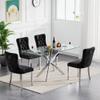 KUVADAZ 51" Modern Silver Glass Dining Room Table Set for 4, 5-Piece Rectangle Kitchen Dining Table Set with Cross Chrome Metal Legs & 4 Black Velvet Upholstered Chairs, Kitchen Table and Chairs Set view 1
