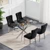 KUVADAZ 51" Modern Silver Glass Dining Room Table Set for 4, 5-Piece Rectangle Kitchen Dining Table Set with Cross Chrome Metal Legs & 4 Black Velvet Upholstered Chairs, Kitchen Table and Chairs Set view 2