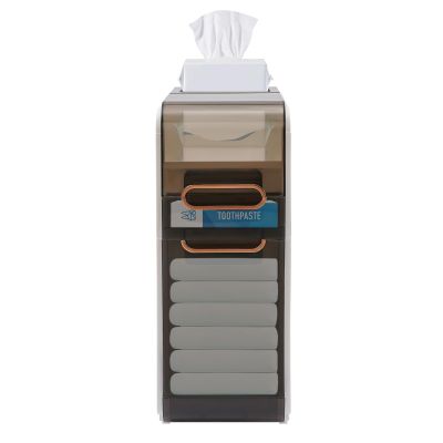 LyeXD Bathroom Floor Storage Cabinet, Narrow Slim Bathroom Storage Cabinet Toilet Paper Holder, Movable Towel Organizer Side Freestanding Rolling Unit with Clear Drawers for Small Space Bathroom