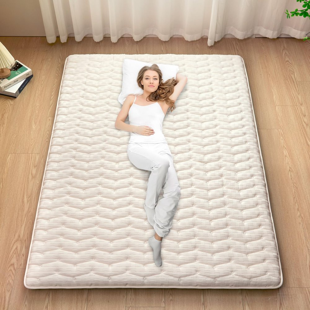 Premium Foam Japanese Futon Floor Mattress Queen Size 60"x 80",100% High Density Foam Comfortable Floor Mattress,3.2" Thicken Foldable Sleeping Pad,Dormitory Tatami Mat,for Adult and Kids(White)