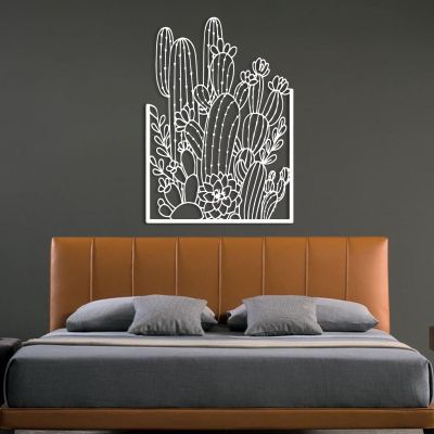 Aportif Metal Cactus Wall Decor, Cactus Wall Decor, Metal Desert Wall Art, Desert Decorations, Southwestern Artwork, Wall Art for Living Room (White, 19 x 13 in / 47 x 34cm)