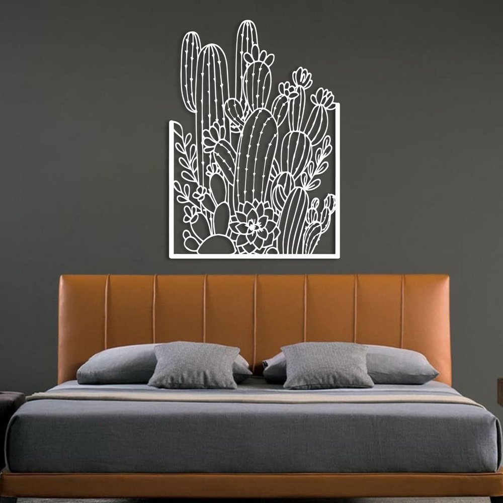 Aportif Metal Cactus Wall Decor, Cactus Wall Decor, Metal Desert Wall Art, Desert Decorations, Southwestern Artwork, Wall Art for Living Room (White, 19 x 13 in / 47 x 34cm)