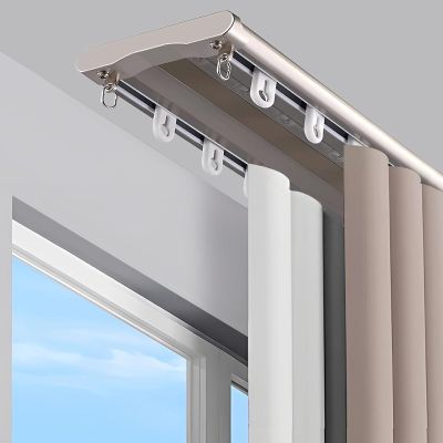 Bcofo Double Curtain Track Ceiling Mounted Heavy Duty Curtain Track System Silent Sliding Double Rail for Bedroom Living Room Hospital Easy Install(Gold,2.7m(8.6ft))