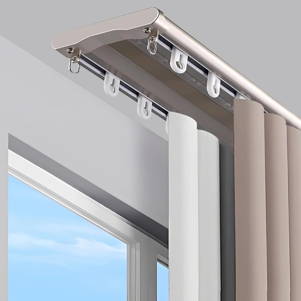 Bcofo Double Curtain Track Ceiling Mounted Heavy Duty Curtain Track System Silent Sliding Double Rail for Bedroom Living Room Hospital Easy Install(Gold,3.7m(12.1ft))