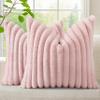 decorUhome Cozy Faux Fur Throw Pillow Covers 22x22 Set of 2 Decorative Soft Plush Striped Modern Farmhouse Boho Couch Euro Sham Pillow Cases with Velvet Back for Sofa Bed Living Room Valentines, Pink view 1