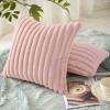 decorUhome Cozy Faux Fur Throw Pillow Covers 22x22 Set of 2 Decorative Soft Plush Striped Modern Farmhouse Boho Couch Euro Sham Pillow Cases with Velvet Back for Sofa Bed Living Room Valentines, Pink view 4