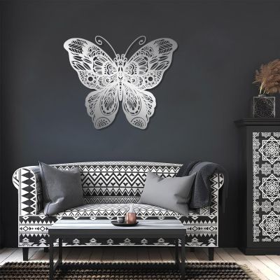 Metal Butterfly Wall Decor, Metal Butterfly Wall Art, Butterfly Metal Wall Decor, Butterfly Wall Decor, Flowers Wall Art Decor, Butterfly Wall Art, Metal Wall Art, Home Decor (Silver, 39"x32" | 100x82cm)