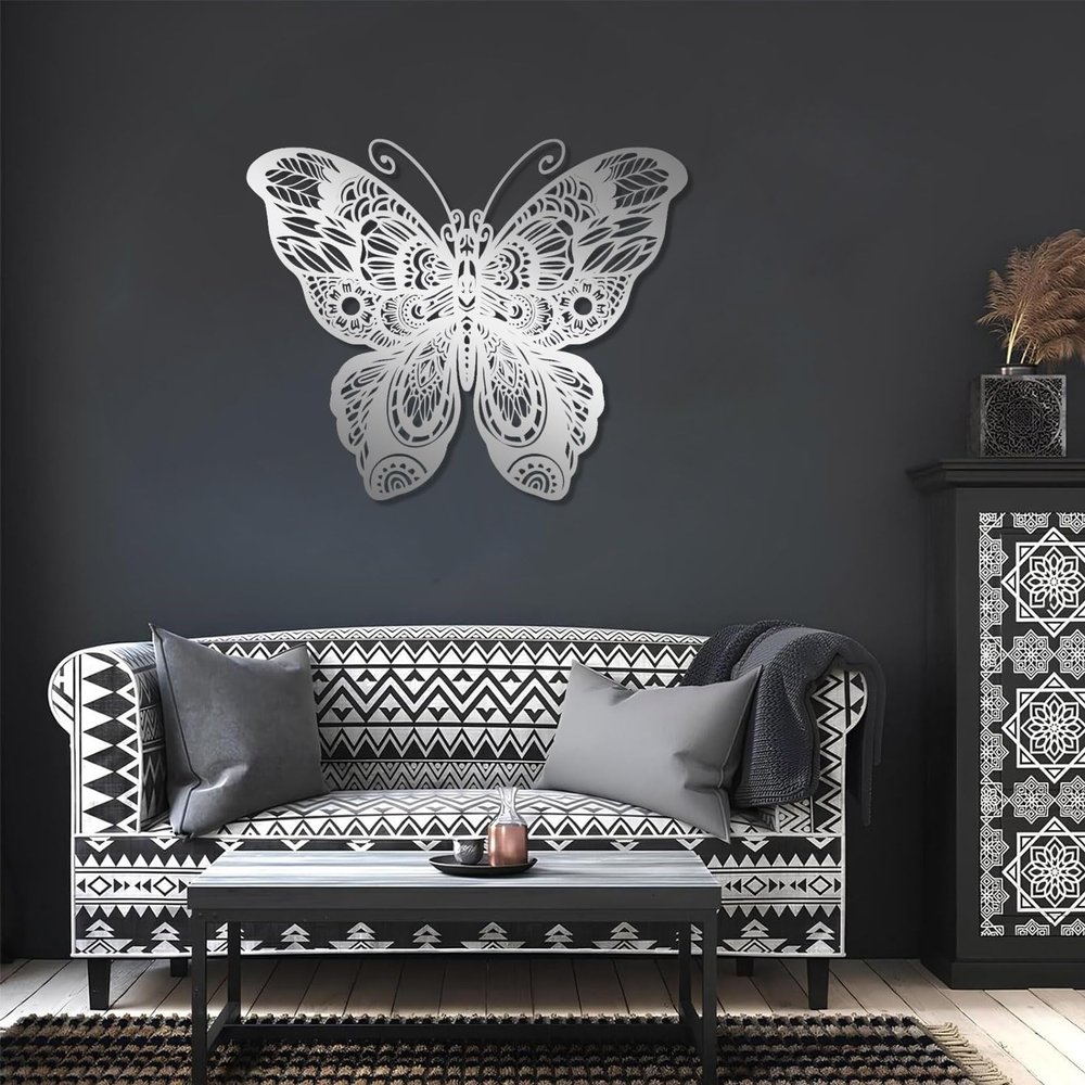 Metal Butterfly Wall Decor, Metal Butterfly Wall Art, Butterfly Metal Wall Decor, Butterfly Wall Decor, Flowers Wall Art Decor, Butterfly Wall Art, Metal Wall Art, Home Decor (Silver, 39"x32" | 100x82cm)