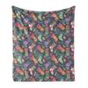 Ambesonne Christmas Throw Blanket, Colorful Xmas Stockings with Stars Pine Tree Leaves and Present Boxes, Flannel Fleece Accent Piece Soft Couch Cover for Adults, 50" x 70", Mustard and Multicolor view 1