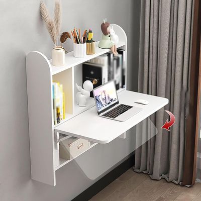 HomeLoft Basics Computer Desk, Vanity Desk, Bedside Tables,Folding Wall-Mounted Laptop Desk Writing Table with Storage Shelves, Floating Desk for Wall for (Color:White)
