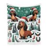 Lunarable Christmas Throw Blanket, Holiday Cartoon with Dachshund Dogs with Santa Hats Trees Snowflakes, Flannel Fleece Accent Piece Soft Couch Cover for Adults, 50" x 60", Jade Green and Redwood view 1