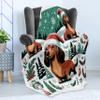 Lunarable Christmas Throw Blanket, Holiday Cartoon with Dachshund Dogs with Santa Hats Trees Snowflakes, Flannel Fleece Accent Piece Soft Couch Cover for Adults, 50" x 60", Jade Green and Redwood view 3