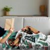Lunarable Christmas Throw Blanket, Holiday Cartoon with Dachshund Dogs with Santa Hats Trees Snowflakes, Flannel Fleece Accent Piece Soft Couch Cover for Adults, 50" x 60", Jade Green and Redwood view 4