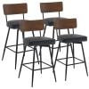 Bekrvio Swivel Bar Stools Set of 4, Upholstered Faux Leather Barstools with Wood Backs and Metal Legs, 29" Seat Height Counter Bar Stool for Kitchen Island, Black view 3