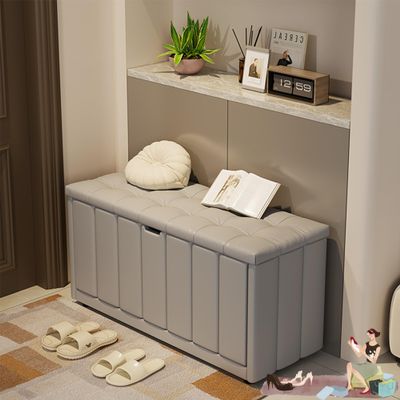 WXZXWXZX Entryway Shoe Storage Bench Shoe Rack Organizer Ottoman Bench with Padded Seat and Hidden Storage Shoe Cabinet for Front Door Entrance Living Room Balcony Hallway(Gray,80cm/31.49in)