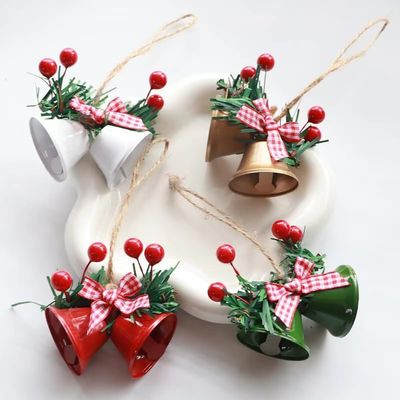 Christmas Day Decoration Double Horn Bell Showcase Christmas Tree Pendant Handmade DIY Accessories Metal Bell Pendant Pack of 20 (mix color)