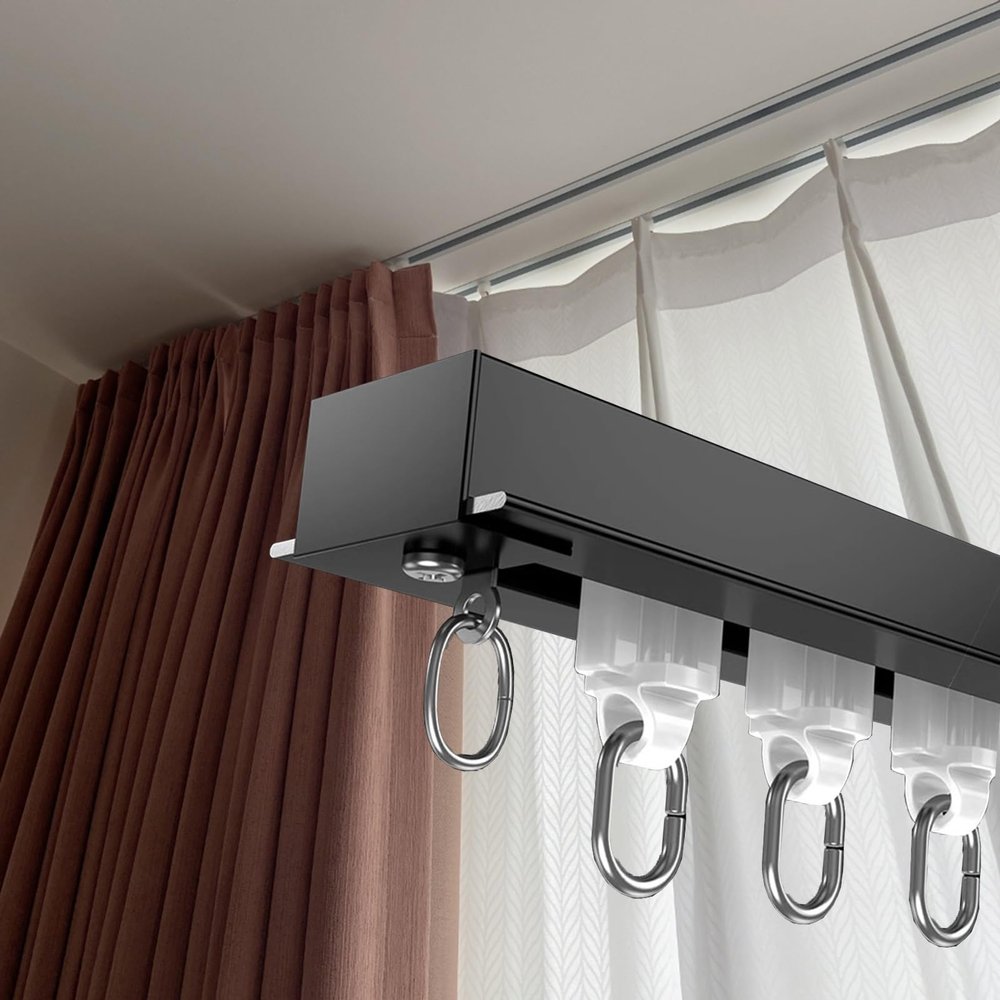 Vibeo Ultra-Thin Recessed Invisible Curtain Track Ceiling Mount, Aluminum Curtain Rail for Room Separation, Straight Track Curtains with Valance(Black,1.0m(3.3ft))