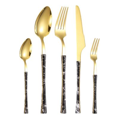 IFAJOOR Flatware Silverware Set, 5/20/30/40 Pieces Imitation Marble Stainless Steel Steak Knife, Fork And Spoon Dessert Spoon Set Small Waist Tableware, Tableware Cutlery Set(5 Pieces for 1)