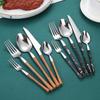 IFAJOOR Flatware Silverware Set, 5/20/30/40 Pieces Imitation Marble Stainless Steel Steak Knife, Fork And Spoon Dessert Spoon Set Small Waist Tableware, Tableware Cutlery Set(5 Pieces for 1) view 3