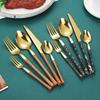 IFAJOOR Flatware Silverware Set, 5/20/30/40 Pieces Imitation Marble Stainless Steel Steak Knife, Fork And Spoon Dessert Spoon Set Small Waist Tableware, Tableware Cutlery Set(5 Pieces for 1) view 4