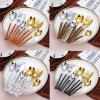 IFAJOOR Flatware Silverware Set, 5/20/30/40pcs Imitation Wood Handle Stainless Steel Cutlery Set Steak Knife And Fork Portuguese Spoon Fork, Tableware Cutlery Set(Brown,40 Pieces for 8) view 3