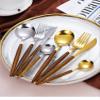 IFAJOOR Flatware Silverware Set, 5/20/30/40pcs Imitation Wood Handle Stainless Steel Cutlery Set Steak Knife And Fork Portuguese Spoon Fork, Tableware Cutlery Set(Brown,40 Pieces for 8) view 4