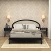 NTC Gem Wooden Bed Frame with Headboard and Natural Rattan, Solid Oak Foundation with Silent Slats, 1000 Lb Capacity, Effortless Assembly, Queen - Burnt Black view 1