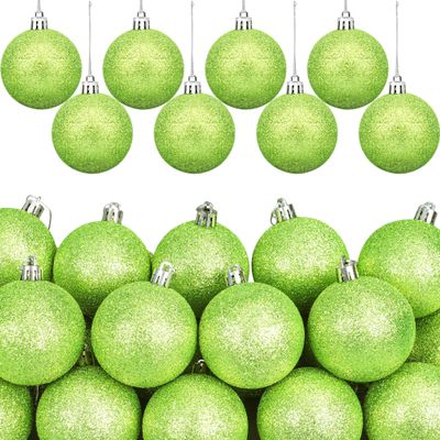 12 Pcs Lime Green Ball Ornaments 2.4 Inch Christmas Shatterproof Tree Decorations Glittering Plastic Hanging Ball Ornaments for Xmas Tree Home Holiday Party Decor
